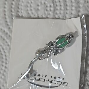 Green owl navel ring